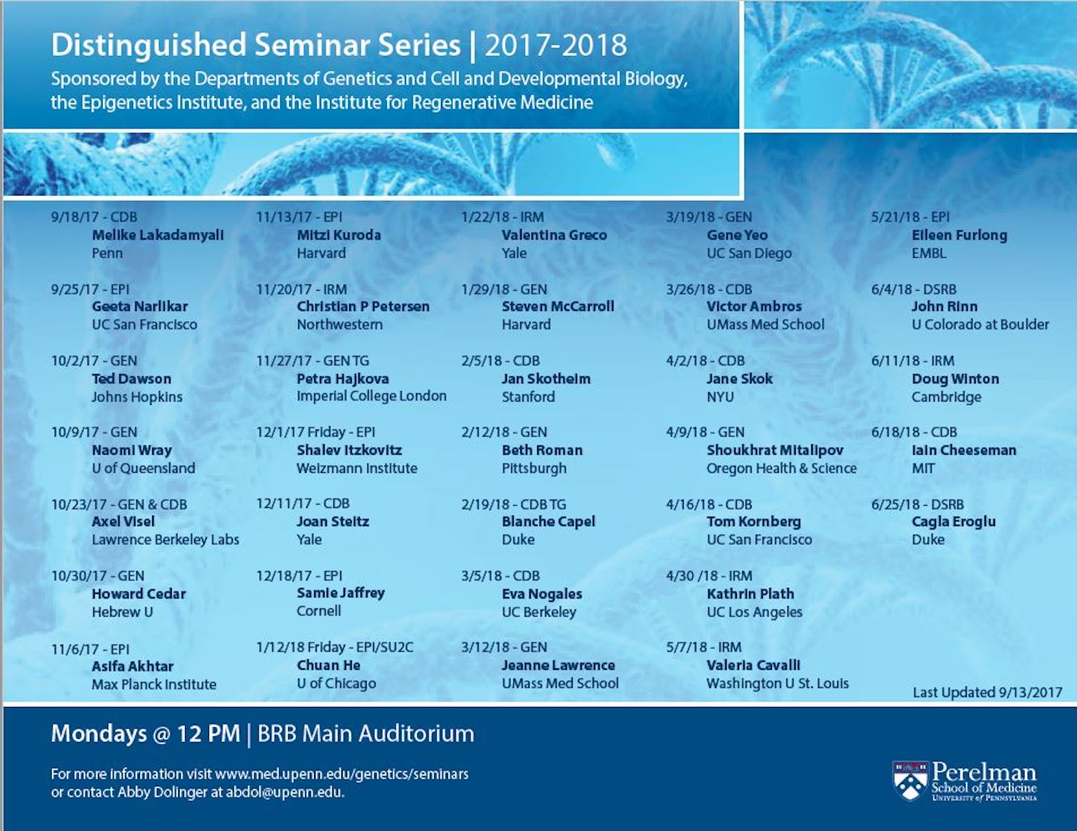 2017-2018 Distinguished Seminar Schedule