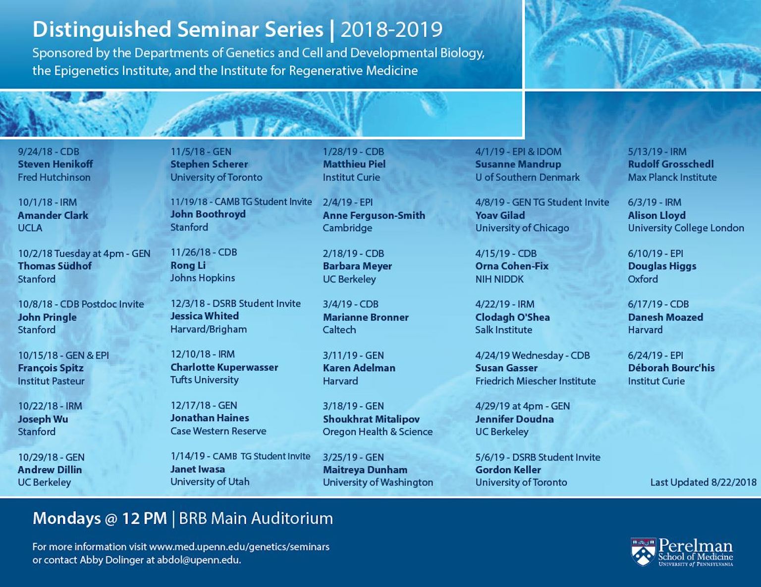 2018-2019 Distinguished Seminar Schedule