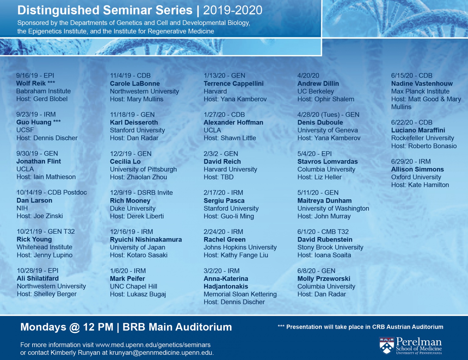 2019-2020 Distinguished Seminar Schedule