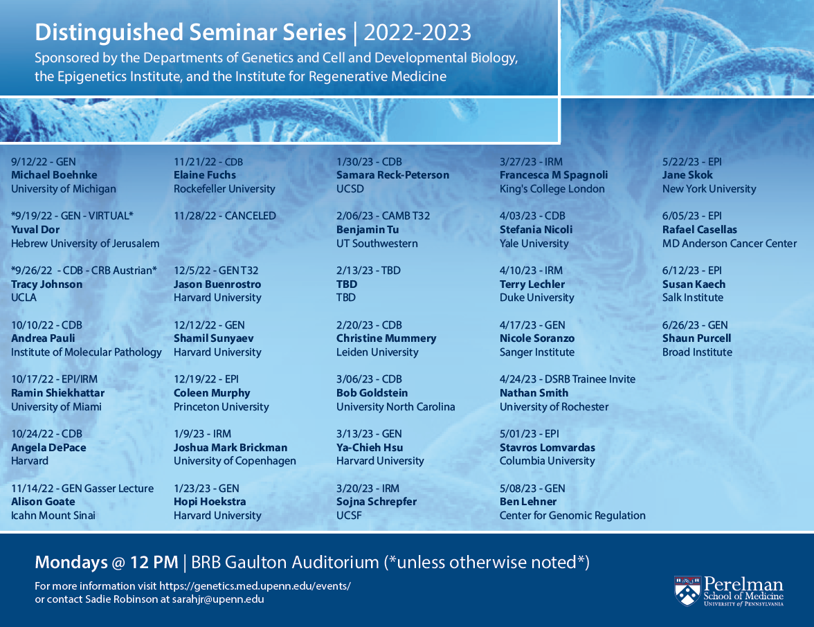 Distinguished Seminar Series Schedule