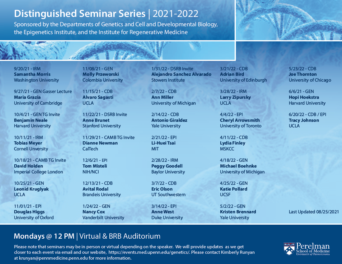 Distinguished Seminar Series Schedule