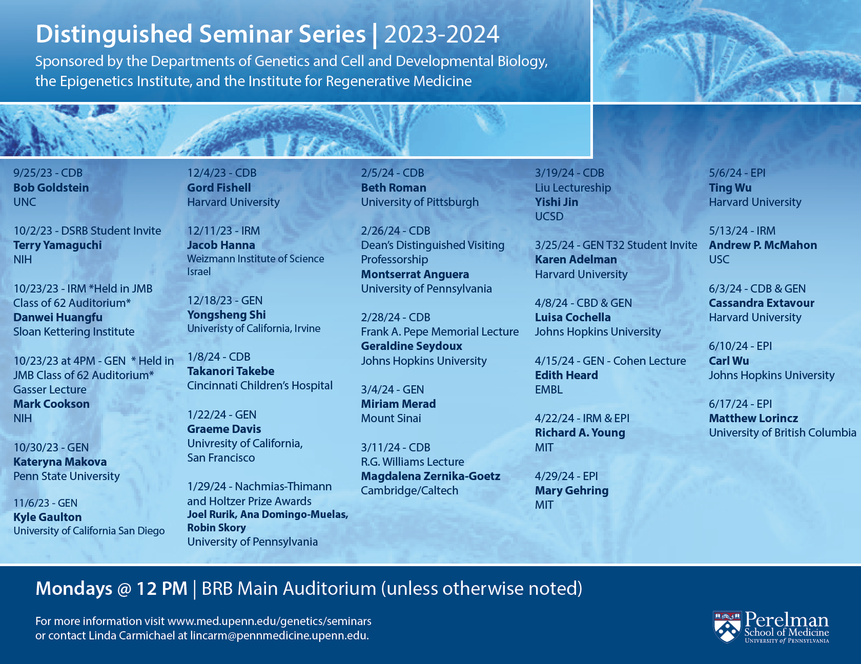 Flyer of Distinguished Seminar Series schedule