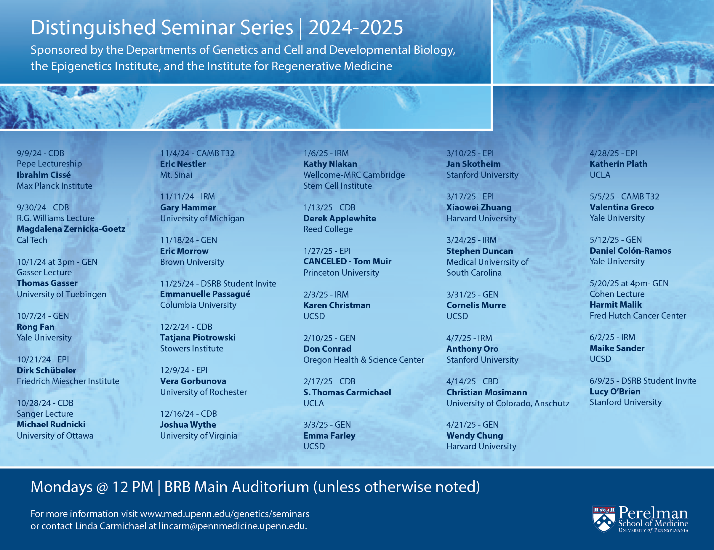 Flyer of Distinguished Seminar Series schedule