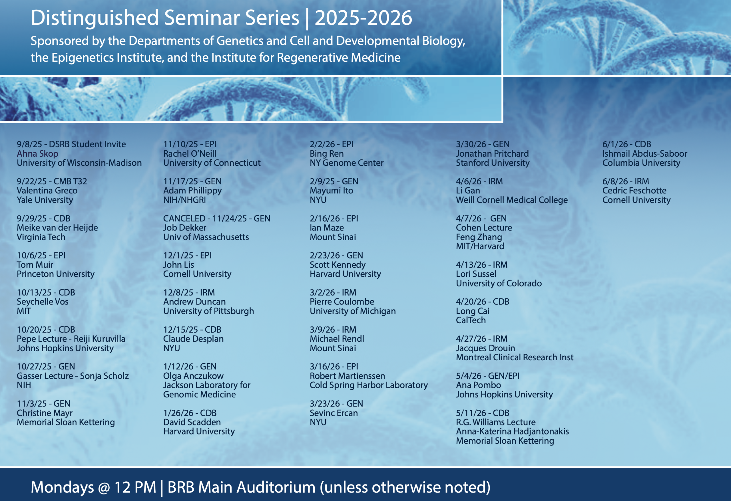 Flyer of Distinguished Seminar Series schedule